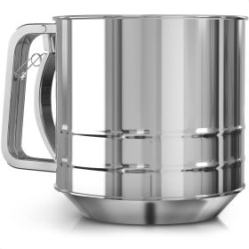 5 Cup Flour Sifter for Baking Large Capacity Flour Sifter Stainless Steel 5.1x5.1 inch with Double Mesh One Hand Operation Designed for Quick & E