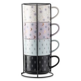 4 Pack Stacking Celestial Mugs, Assorted Colors 11.1 fl oz, Stoneware