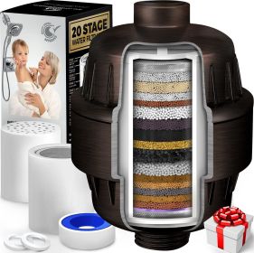 20 Stage Shower Head Filter with Vitamin C E A for Hard Water Bronze Color High Output Filter to Remove Chlorine and Fluoride 2 Replacement Cartr