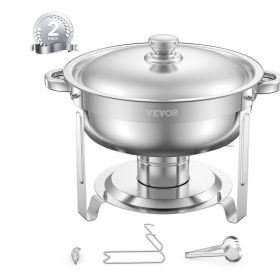 5 Qt 2 Pack Round Chafing Dish Buffet Set Full-Size Pan Stainless Steel Silver (Style: Silvery, Set: 2 Pcs)